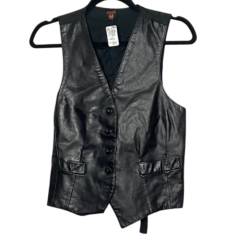 Vintage Black Leather vest Small Medium‎